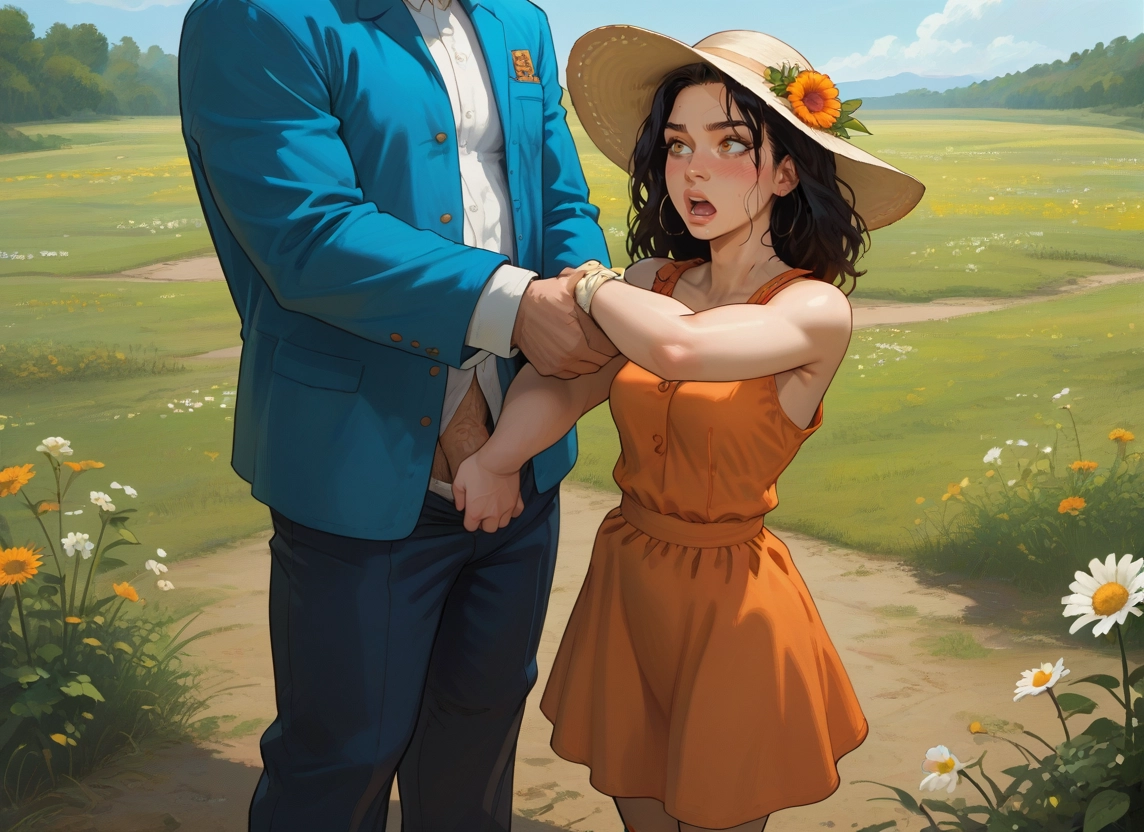 1girl, hat, flower, 1boy, dress, outdoors · Yamete.gg