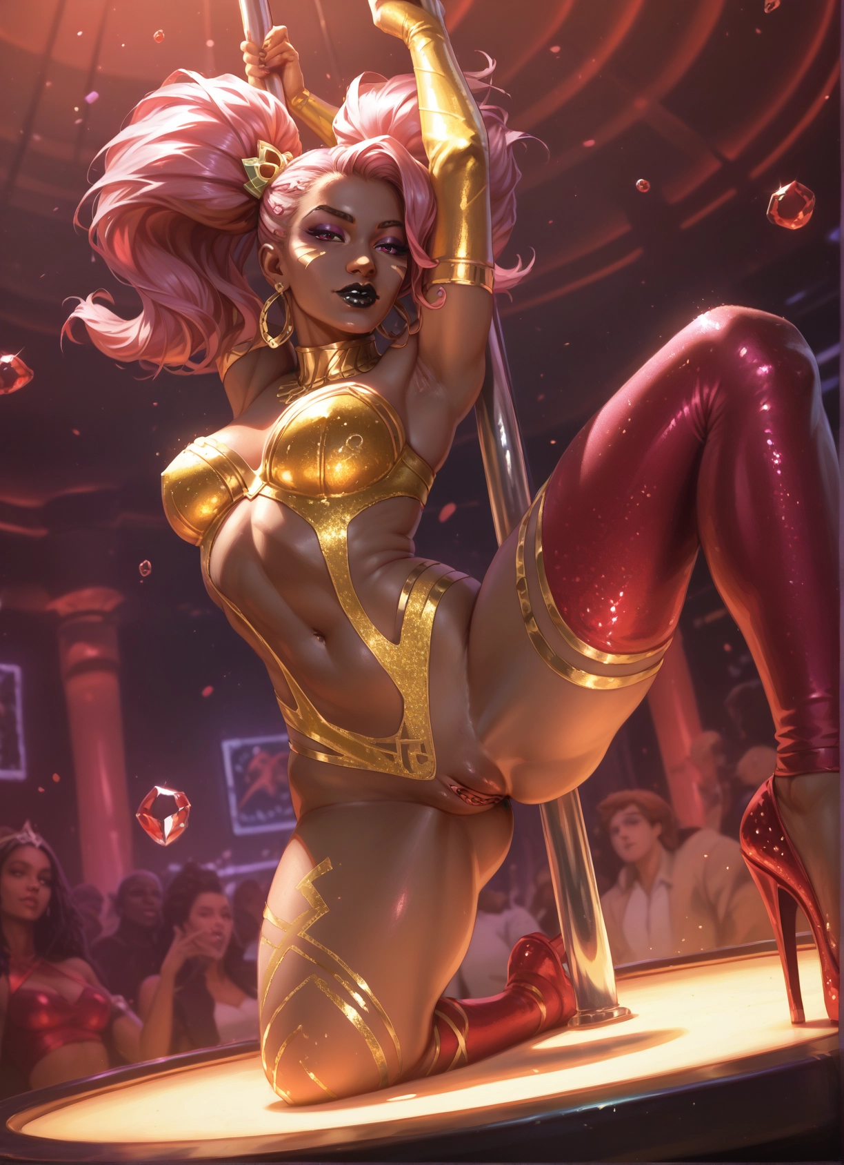 pussy, twintails, breasts, jewelry, pole dancing, stripper pole · Yamete.gg