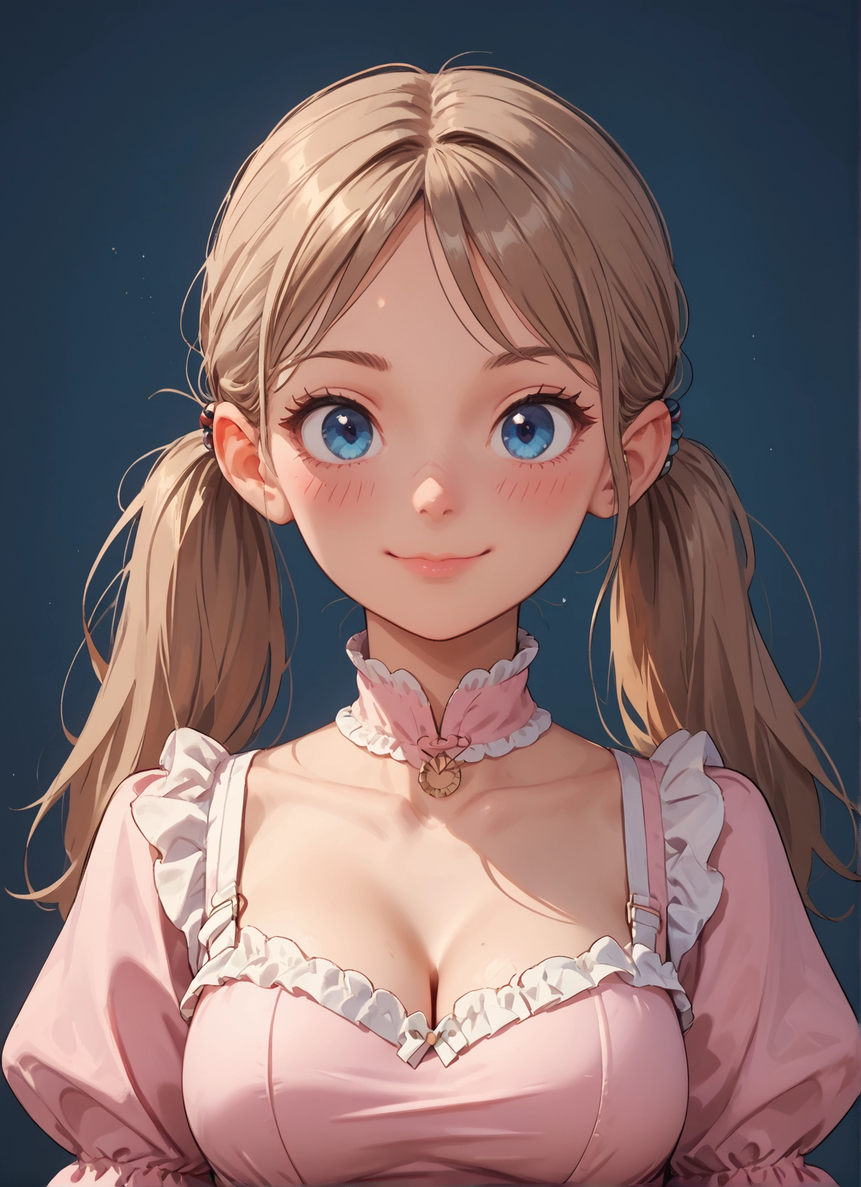 1girl, breasts, solo, blue eyes, twintails, cleavage · Yamete.gg