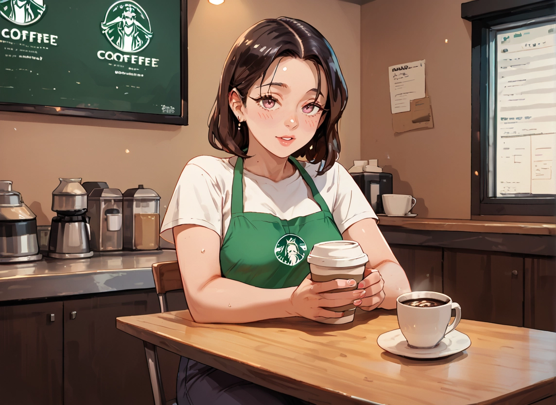 1girl, cup, apron, solo, jewelry, looking at viewer · Yamete.gg