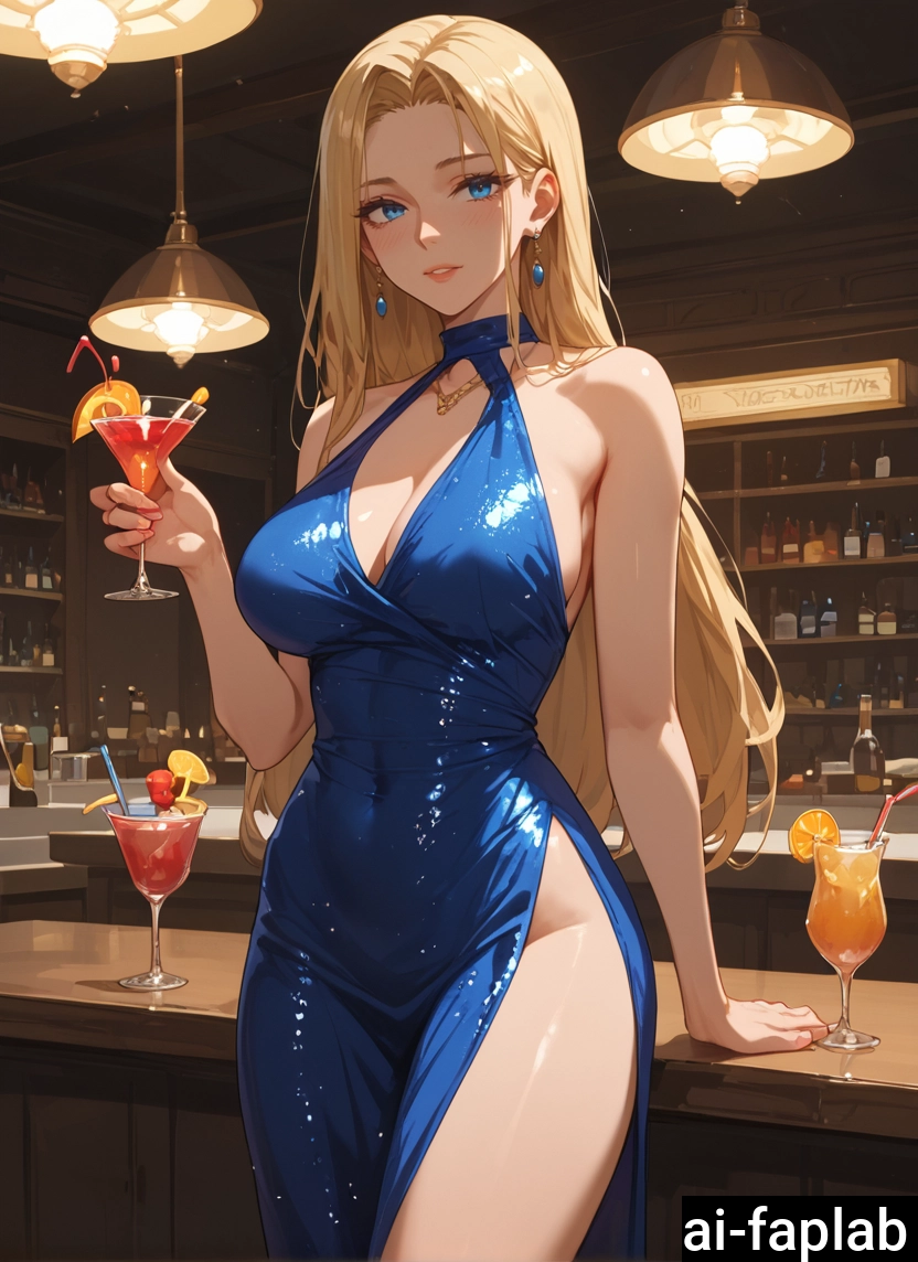 1girl, breasts, dress, blonde hair, long hair, blue eyes