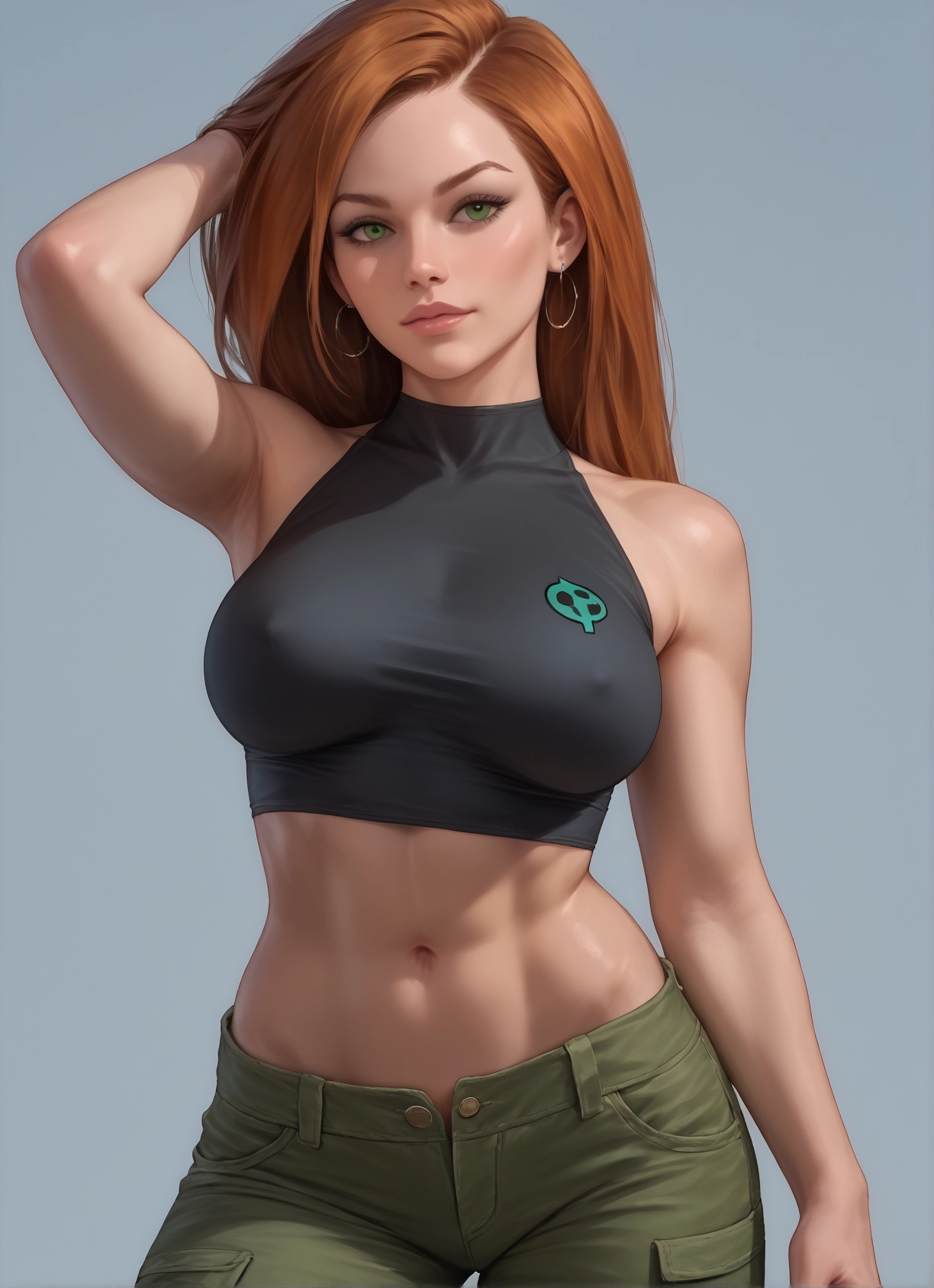 1girl, breasts, jewelry, solo, earrings, green eyes · Yamete.gg
