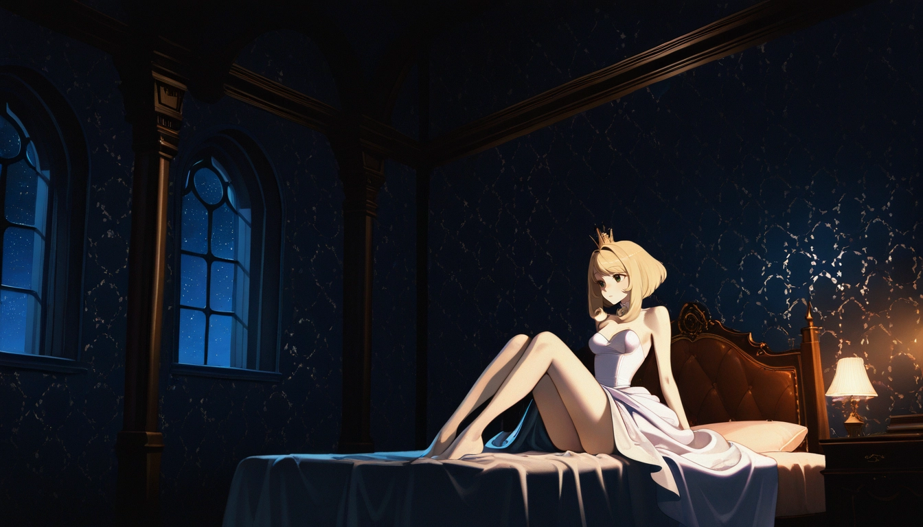 1girl, solo, blonde hair, bed, breasts, sitting · Yamete.gg