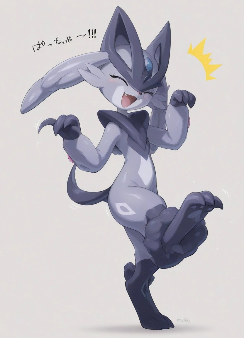 furry, open mouth, solo, closed eyes, standing, fang · Yamete.gg