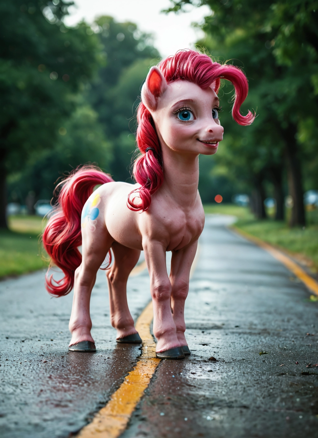 no humans, cutie mark, blue eyes, solo, road, outdoors · Yamete.gg