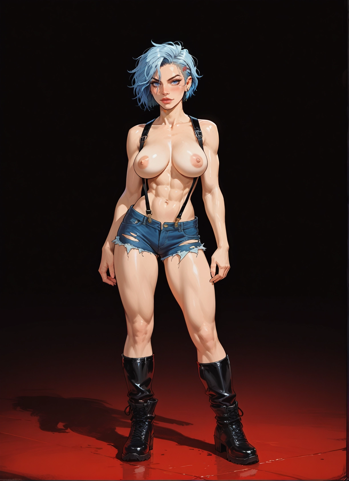 1girl, nipples, breasts, solo, boots, abs · Yamete.gg