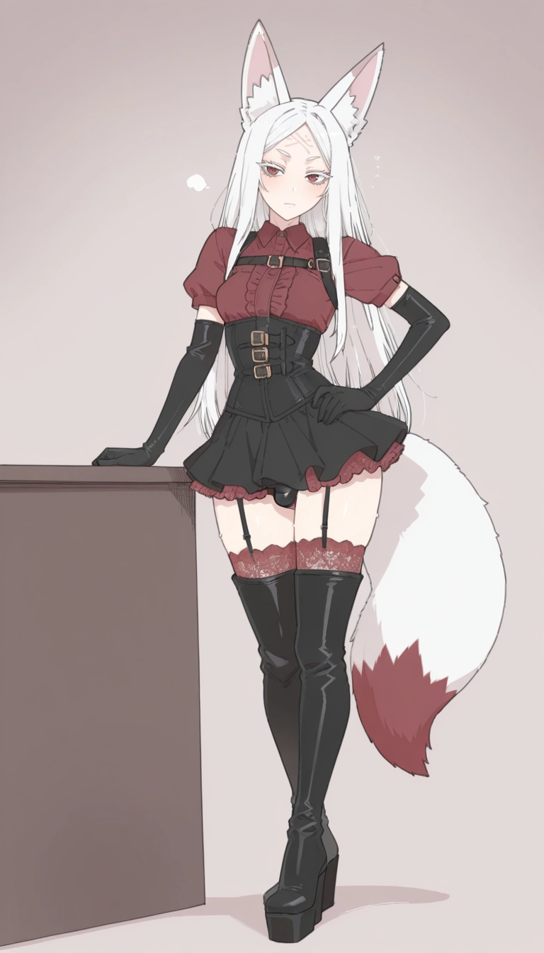 solo, gloves, animal ears, tail, 1girl, thighhighs · Yamete.gg