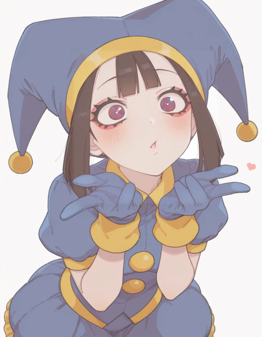 1girl, solo, gloves, white background, simple background, blush · Yamete.gg