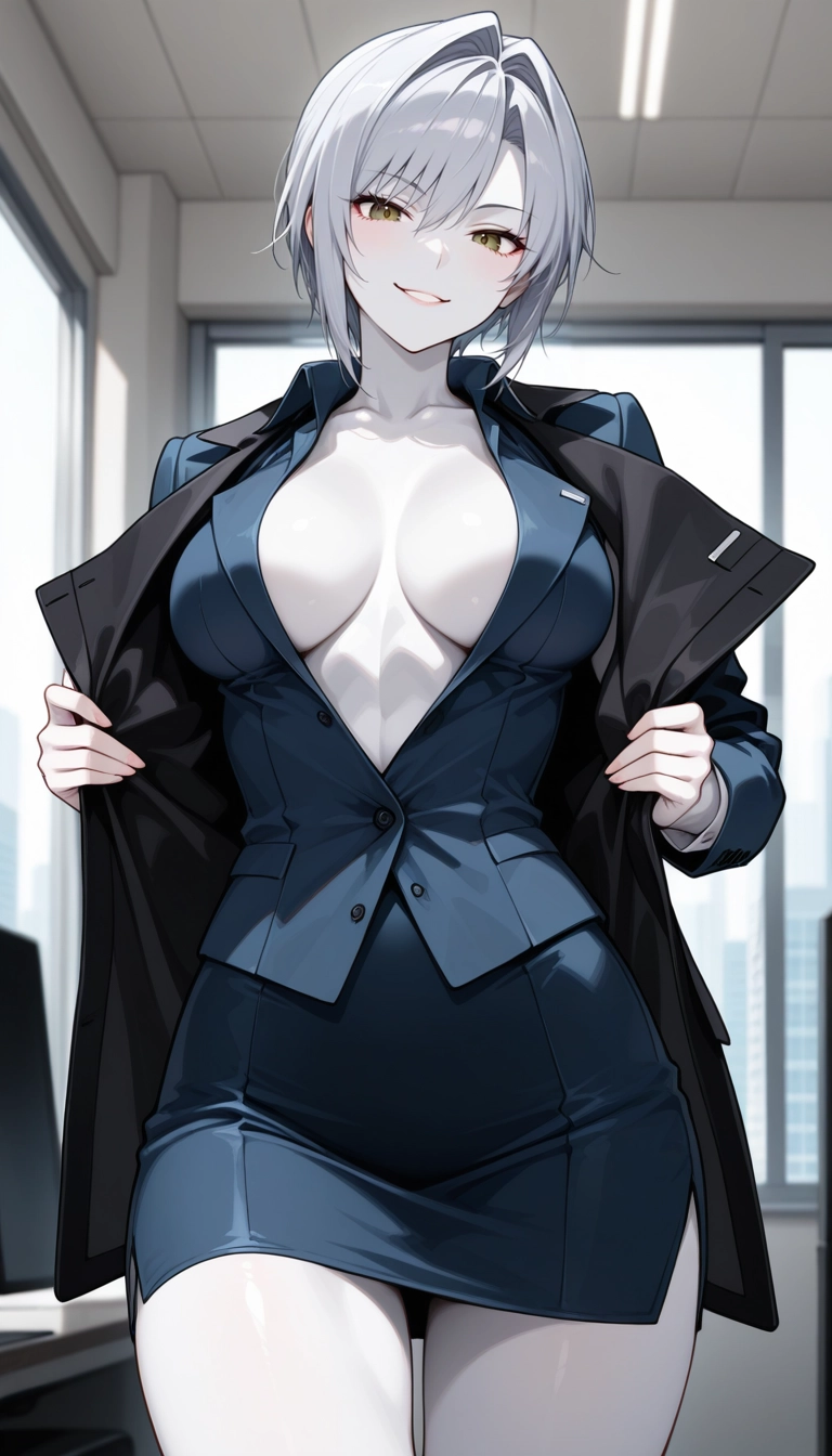 1girl, breasts, skirt, solo, large breasts, short hair · Yamete.gg