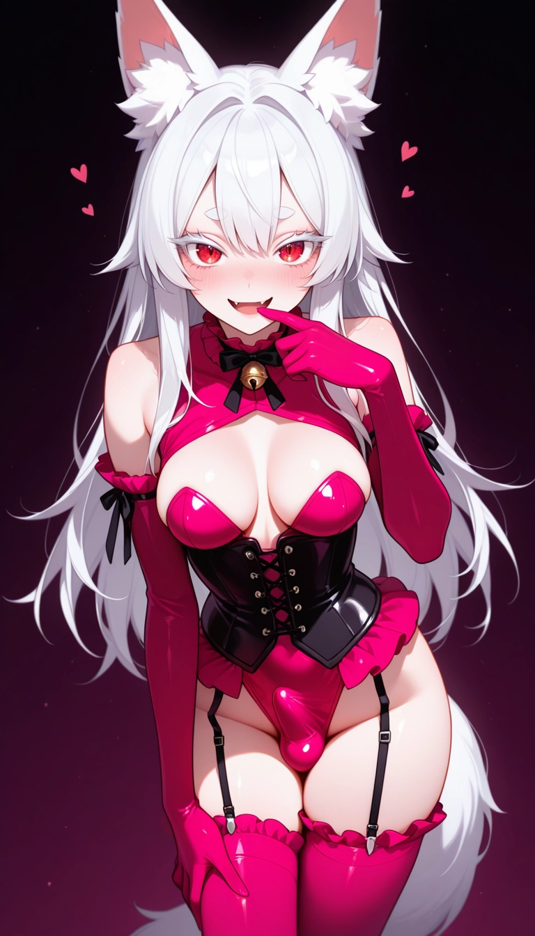 solo, thighhighs, gloves, animal ears, pink thighhighs, red eyes