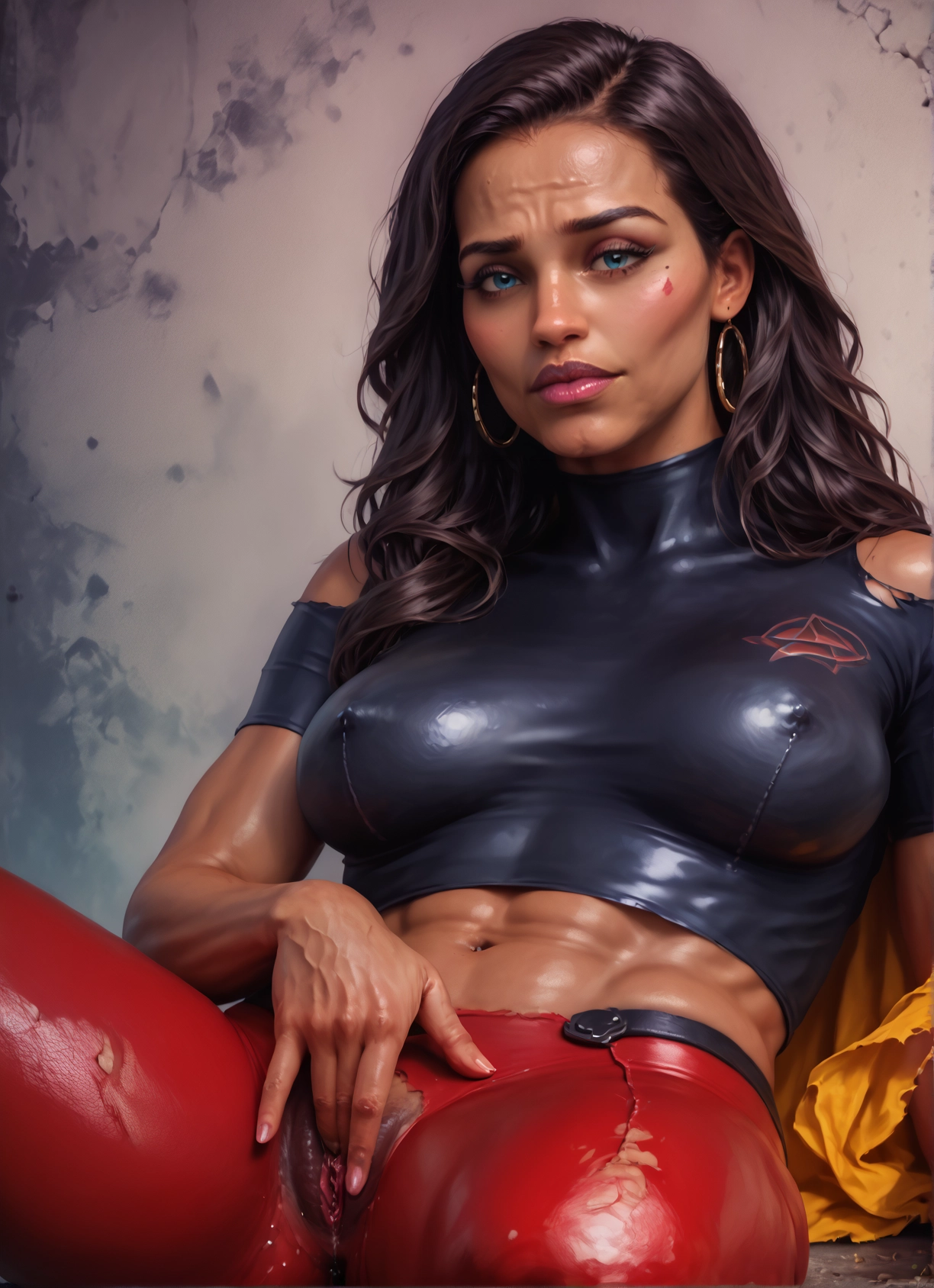 1girl, solo, jewelry, earrings, breasts, torn clothes · Yamete.gg