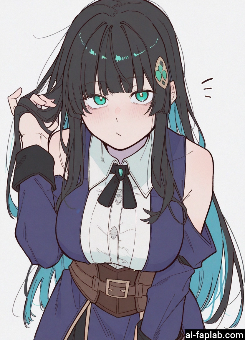 1girl, solo, black hair, breasts, hair ornament, long hair
