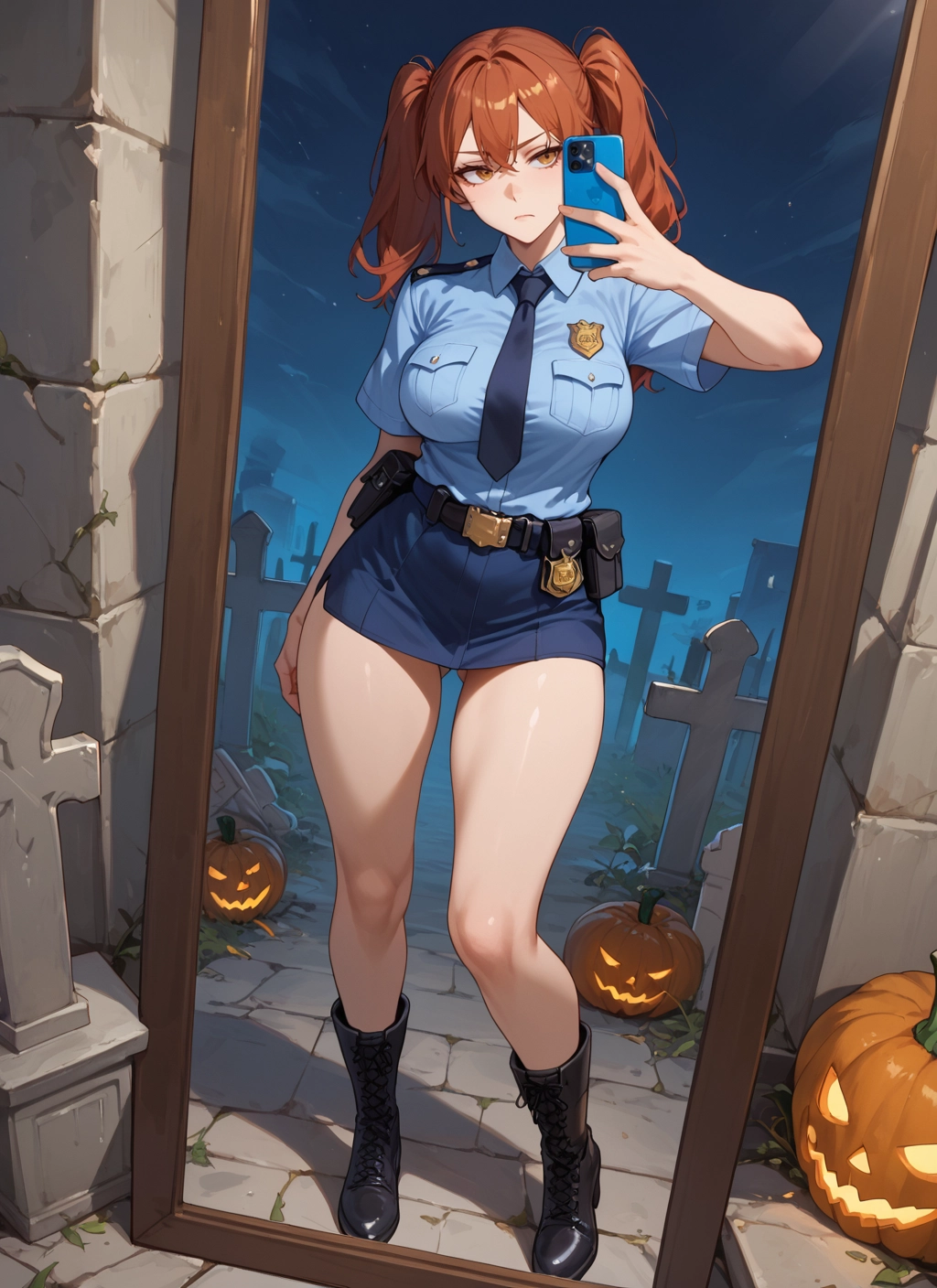 1girl, phone, breasts, twintails, skirt, uniform · Yamete.gg