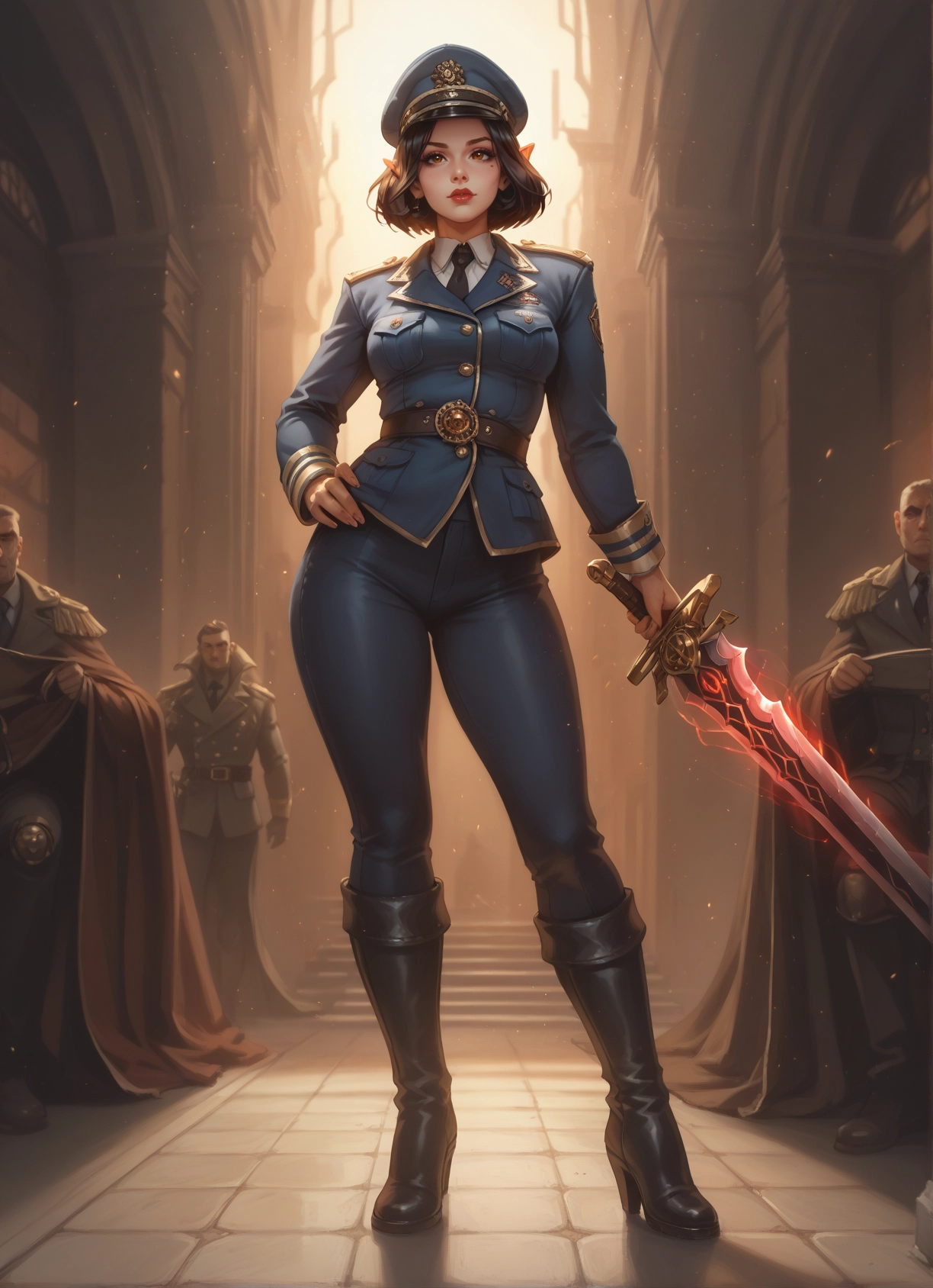 weapon, 1girl, sword, boots, uniform, hat · Yamete.gg