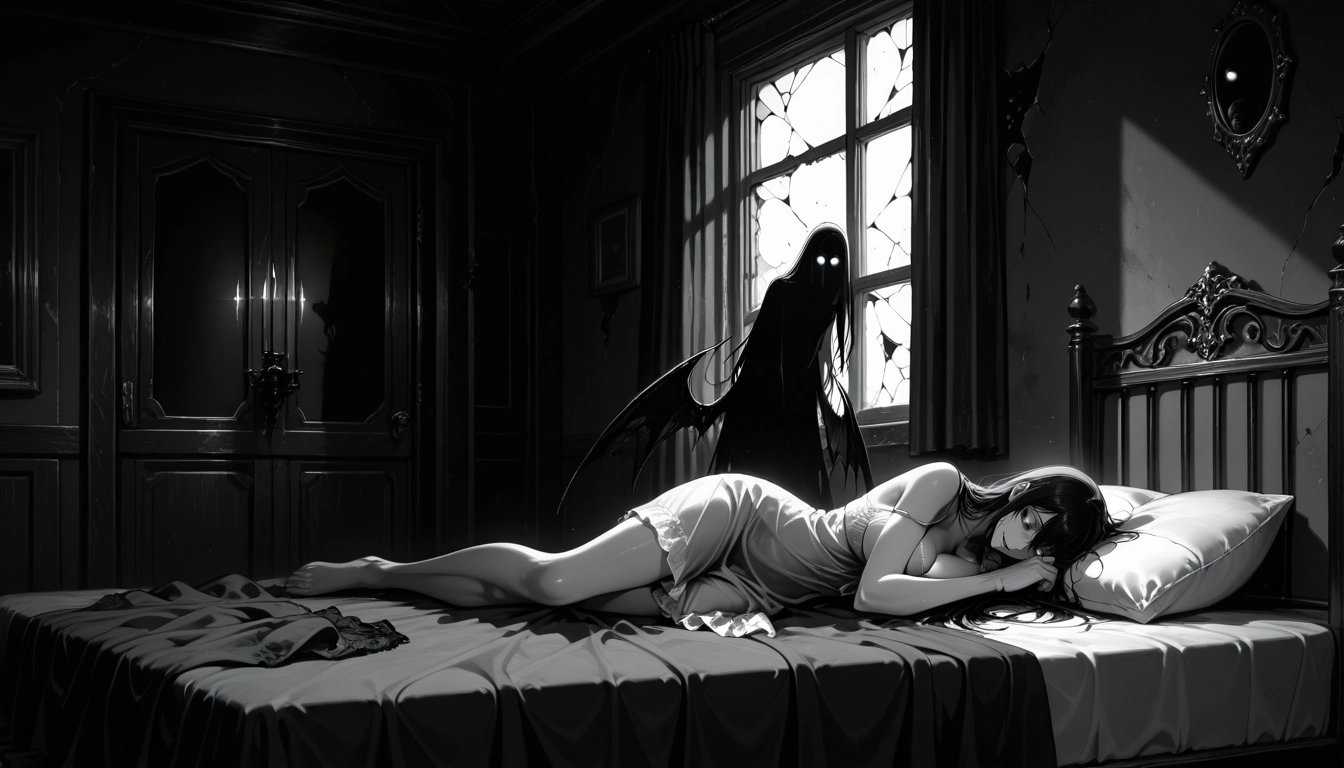 bed, on side, monochrome, 2girls, multiple girls, lying · Yamete.gg
