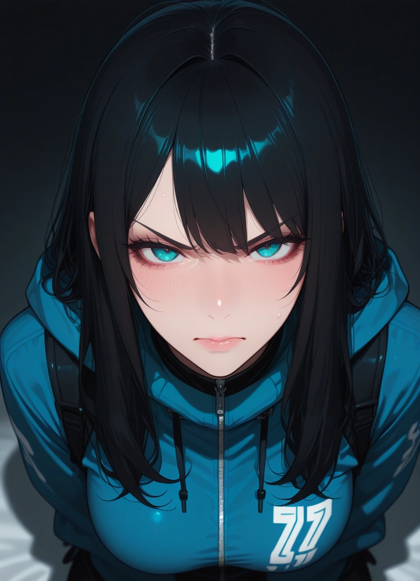 1girl, solo, black hair, looking at viewer, hood, blush · Yamete.gg