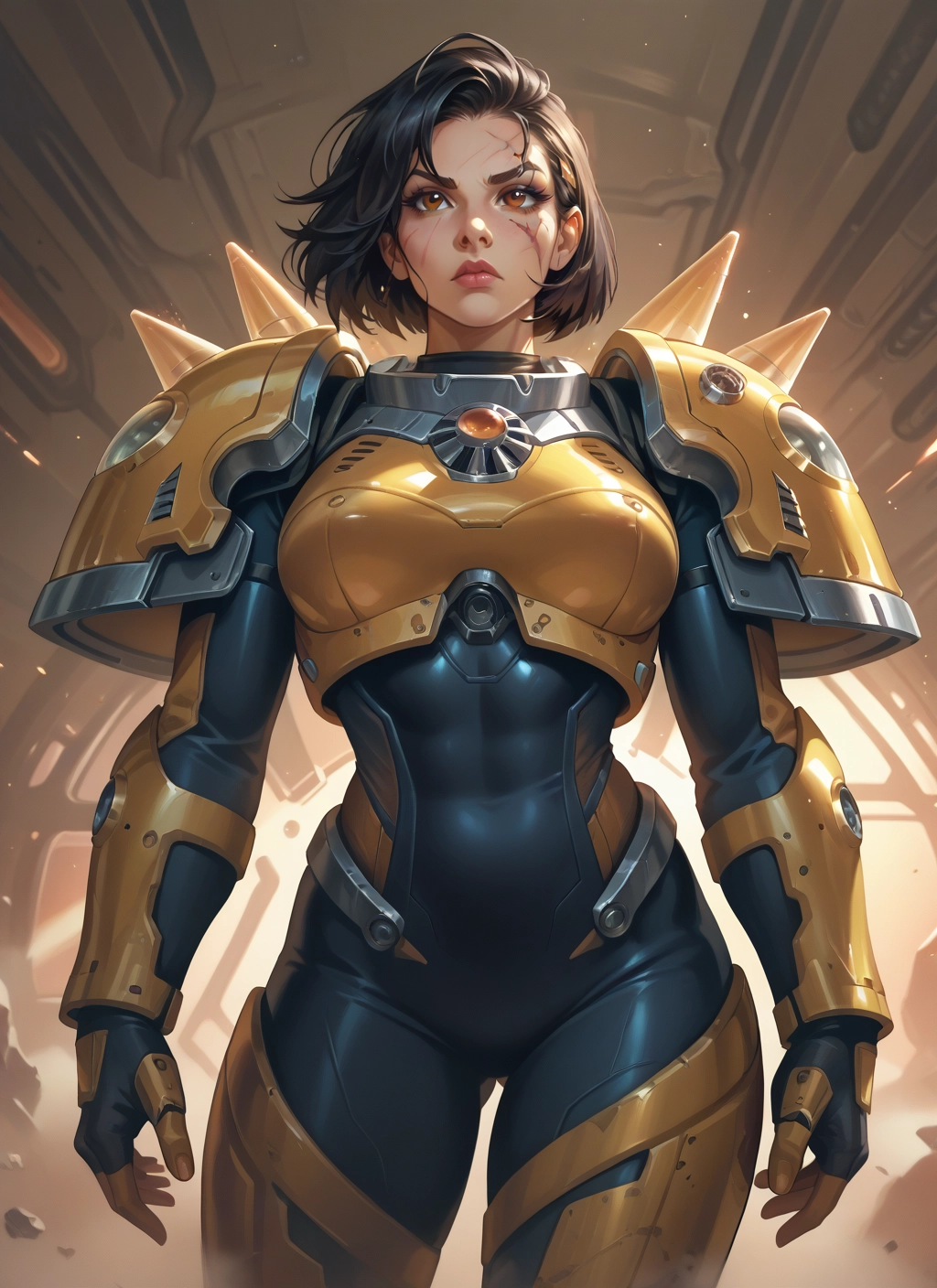 1girl, solo, short hair, bodysuit, scar, spikes · Yamete.gg