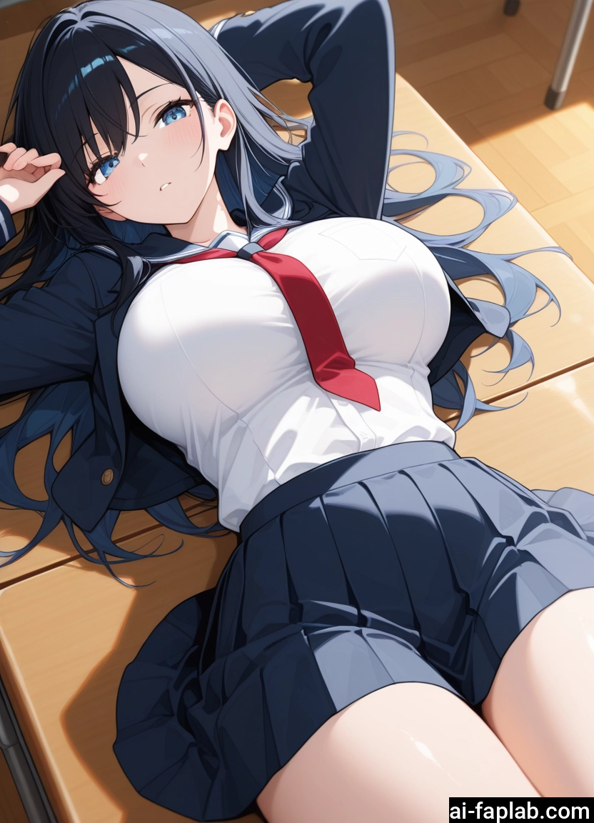 1girl, breasts, skirt, blue eyes, solo, lying · Yamete.gg