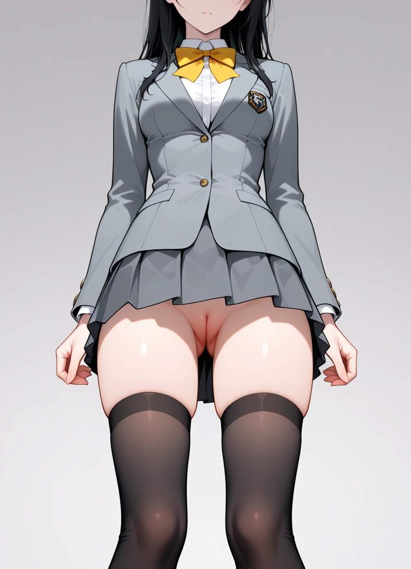 1girl, solo, thighhighs, pussy, skirt, no panties