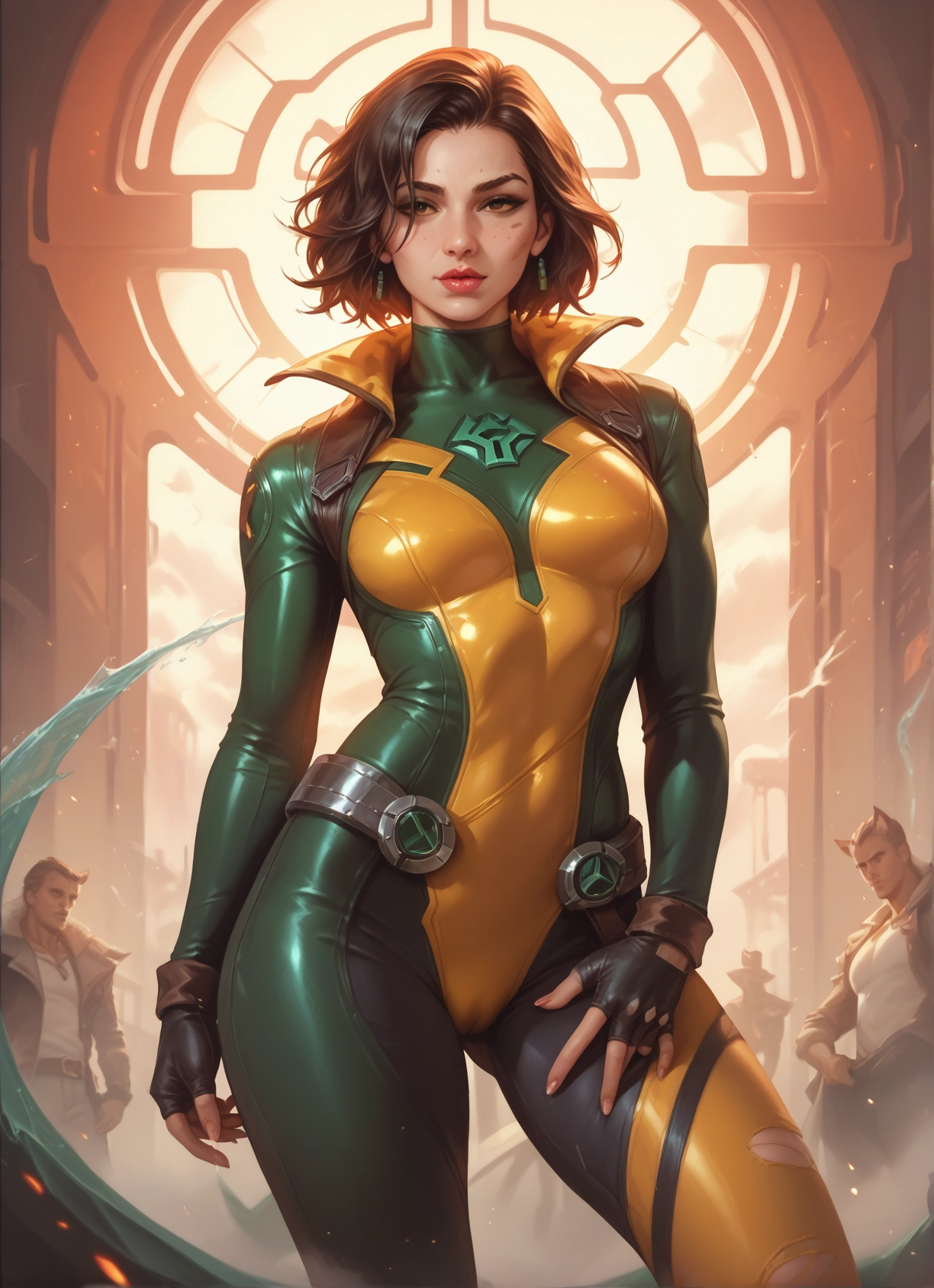 1girl, gloves, bodysuit, jewelry, fingerless gloves, earrings · Yamete.gg