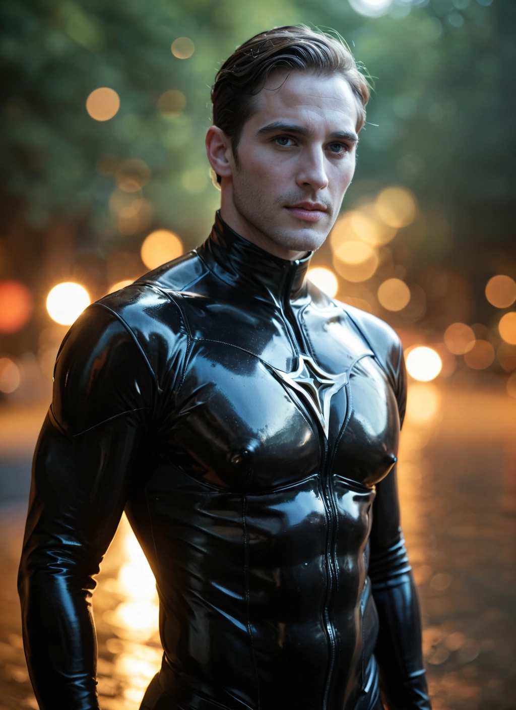 bara, 1boy, male focus, solo, facial hair, bodysuit · Yamete.gg