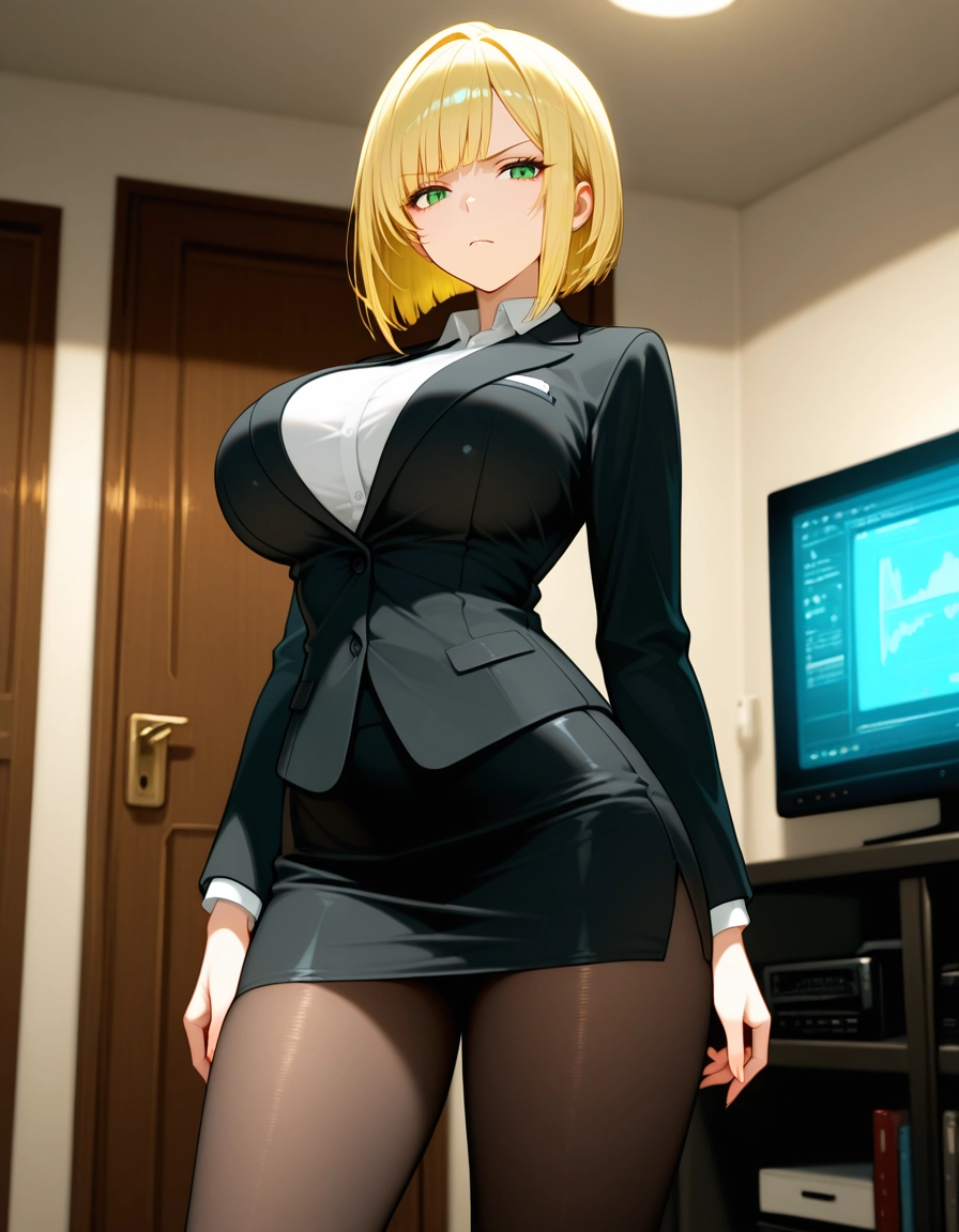 1girl, pantyhose, breasts, blonde hair, solo, skirt · Yamete.gg