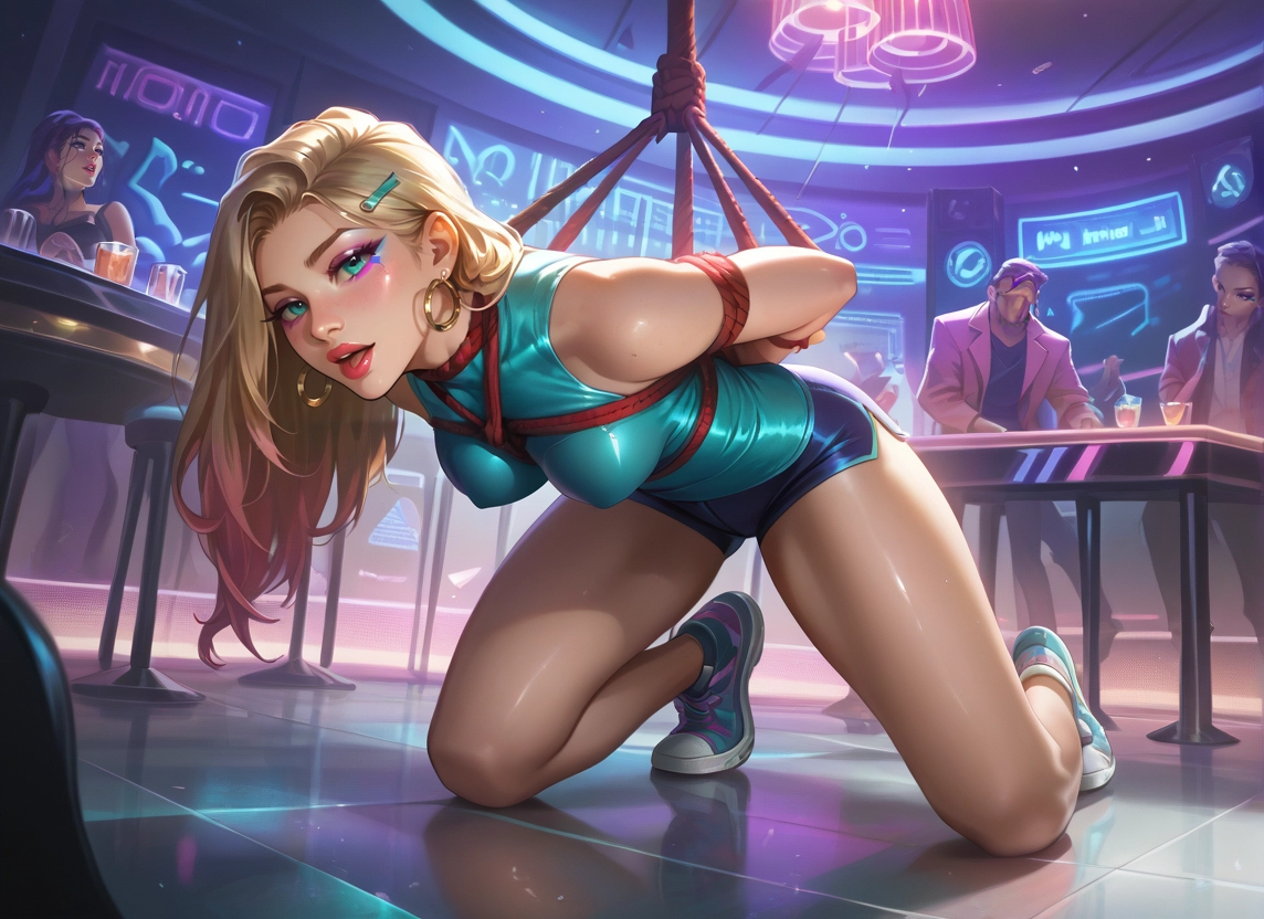 bdsm, bound, bondage, jewelry, breasts, blonde hair · Yamete.gg