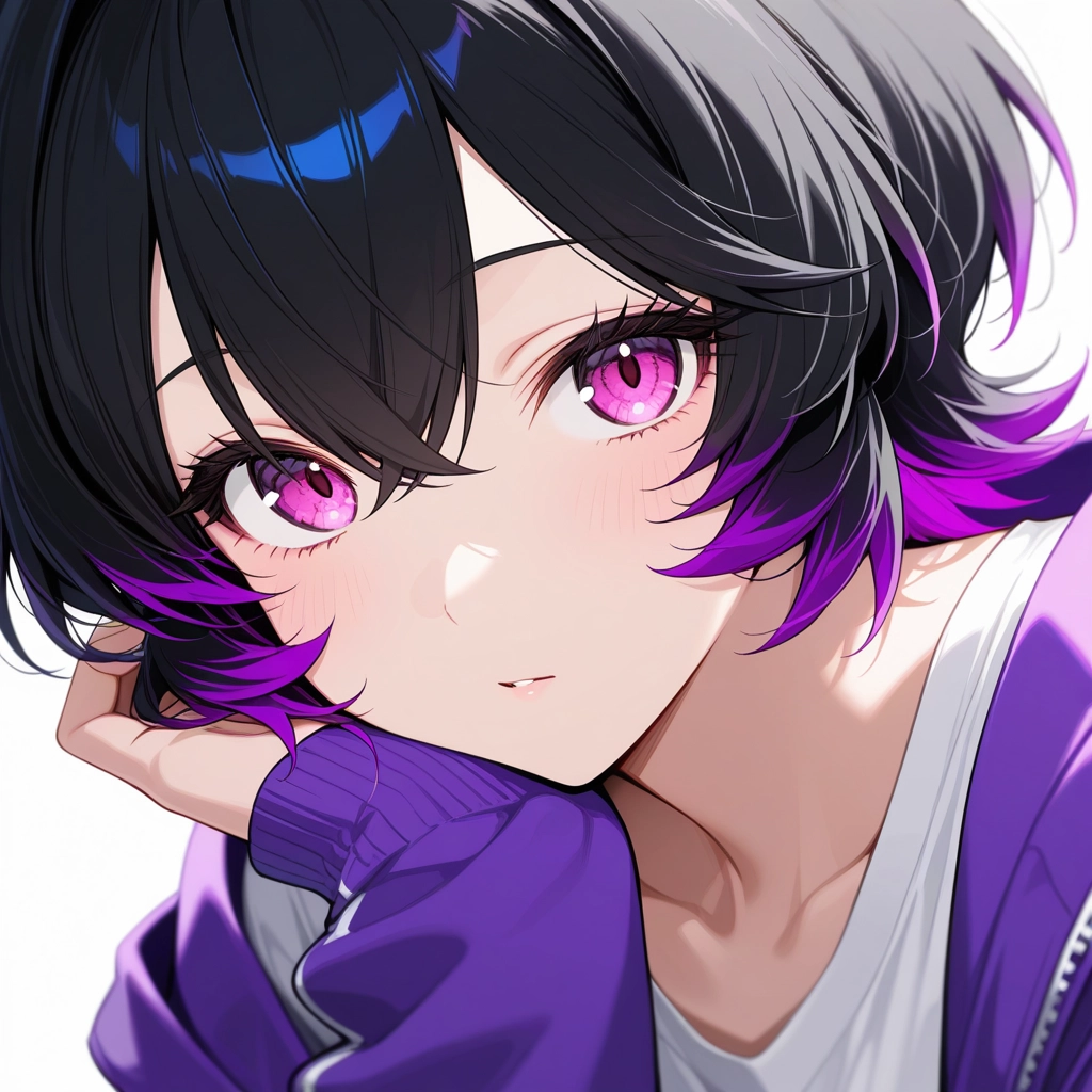 1girl, solo, purple hair, looking at viewer, multicolored hair, black hair · Yamete.gg