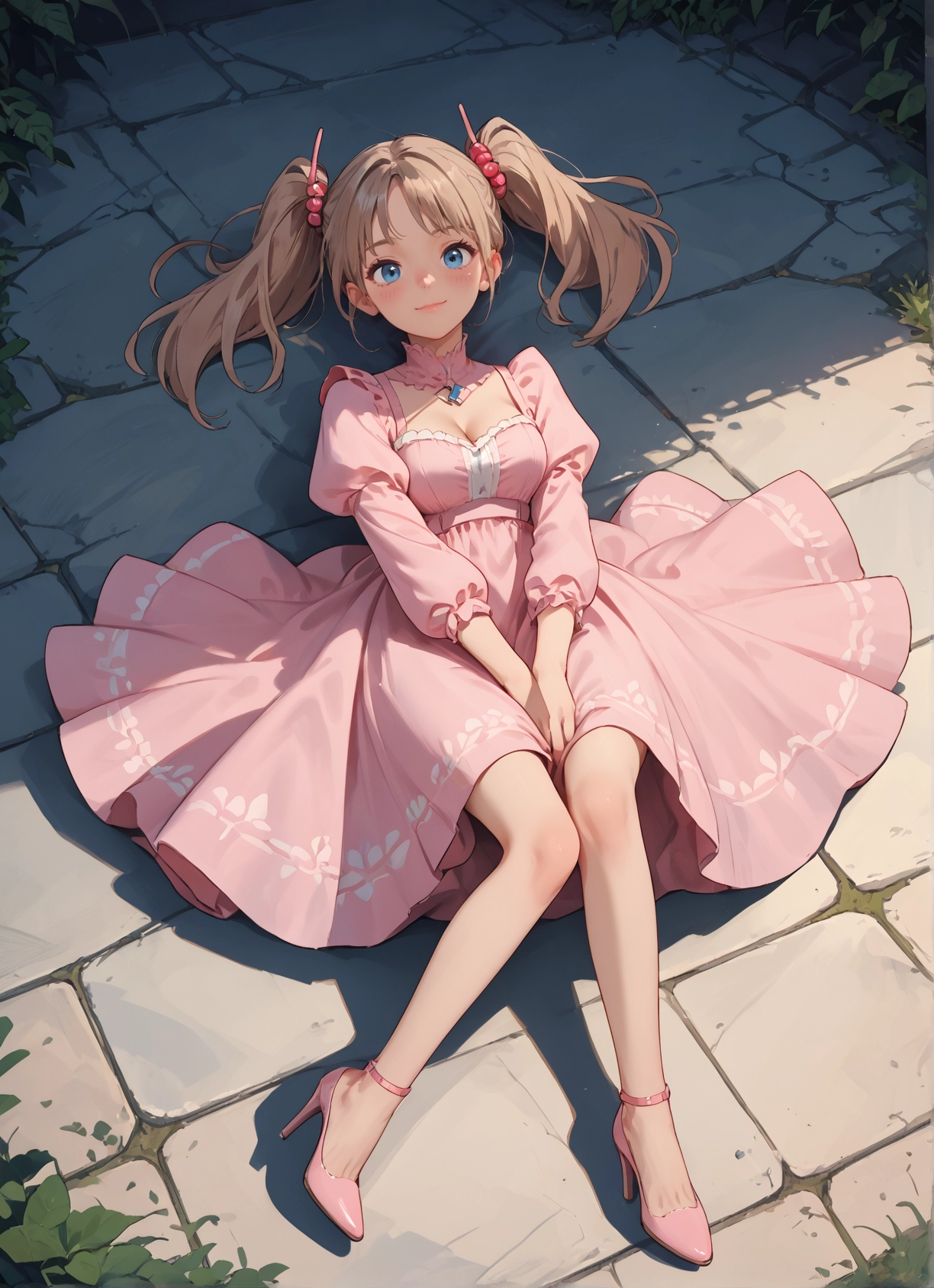 1girl, twintails, solo, dress, blue eyes, breasts · Yamete.gg