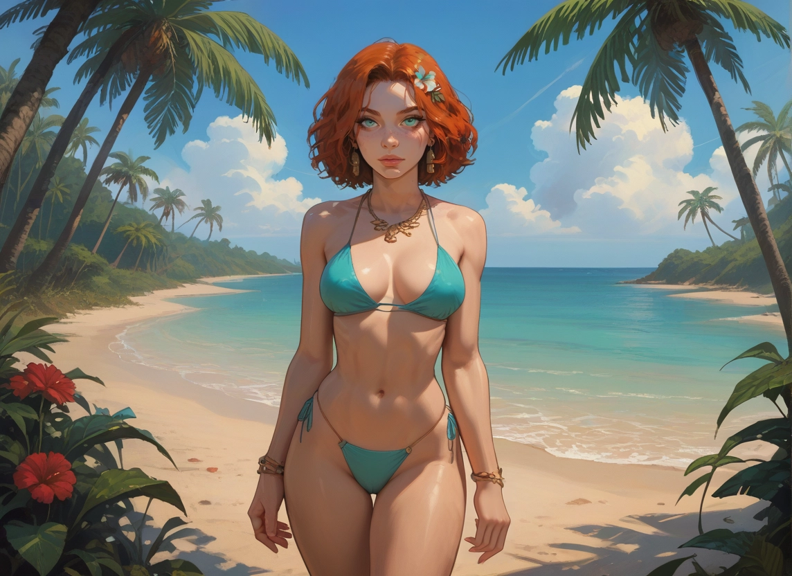 1girl, swimsuit, bikini, solo, jewelry, beach · Yamete.gg