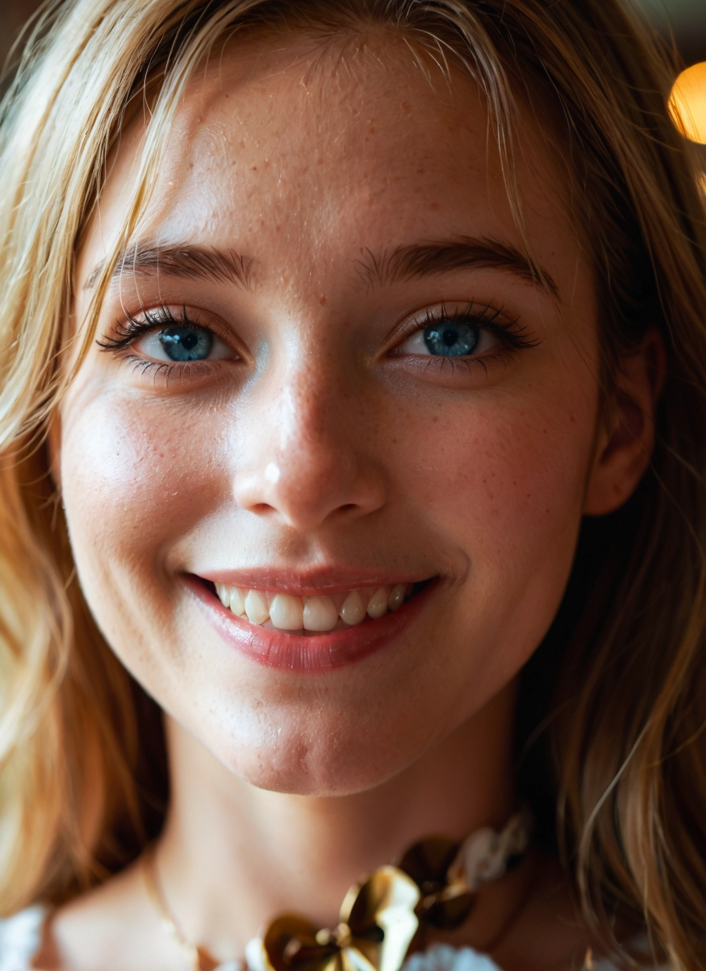 1girl, solo, smile, freckles, blonde hair, teeth · Yamete.gg