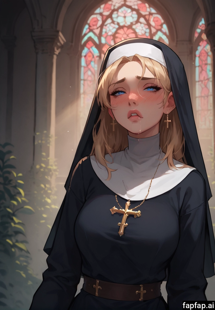 1girl, nun, jewelry, solo, cross, blonde hair · Yamete.gg