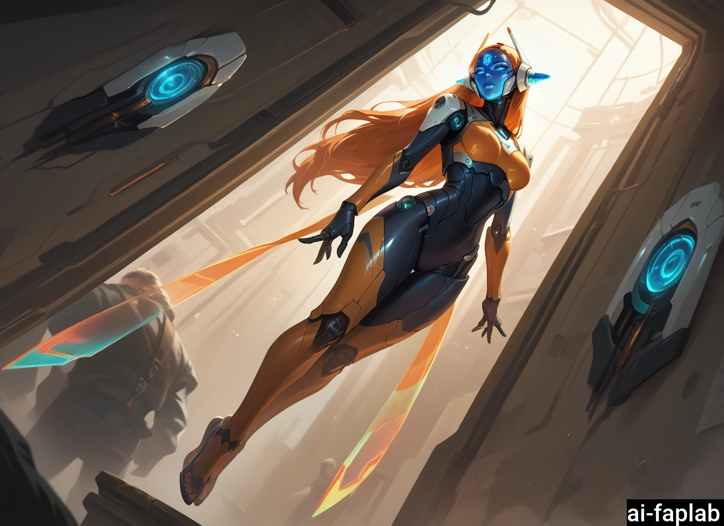 1girl, long hair, orange hair, breasts, bodysuit, medium breasts · Yamete.gg