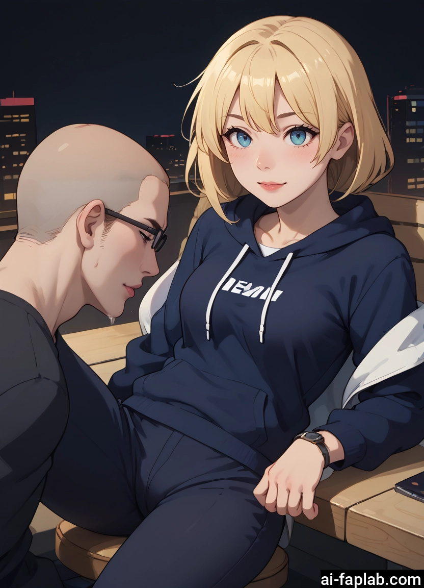 1girl, 1boy, blonde hair, blue eyes, hood, hoodie · Yamete.gg