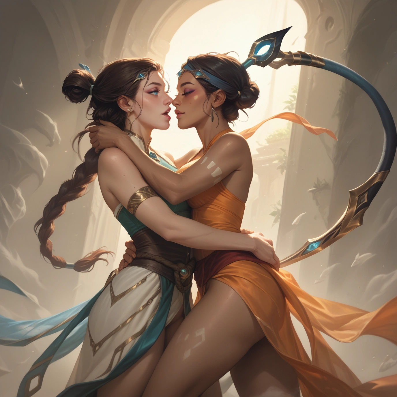 multiple girls, 2girls, yuri, dark skin, dark-skinned female, braid · Yamete.gg