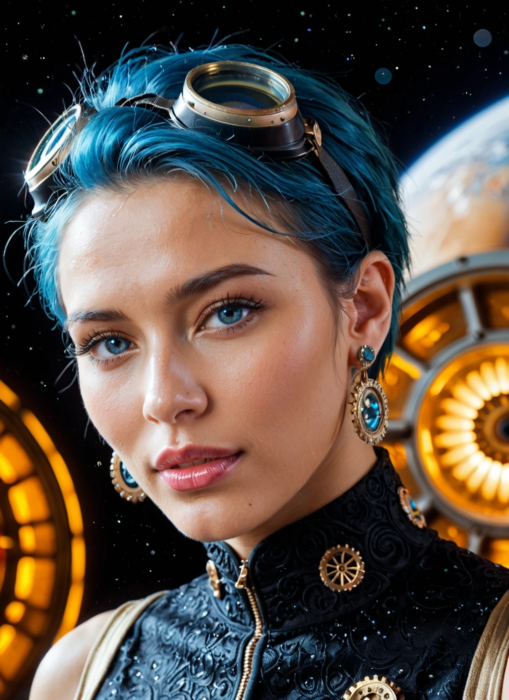 1girl, solo, jewelry, earrings, goggles, short hair · Yamete.gg