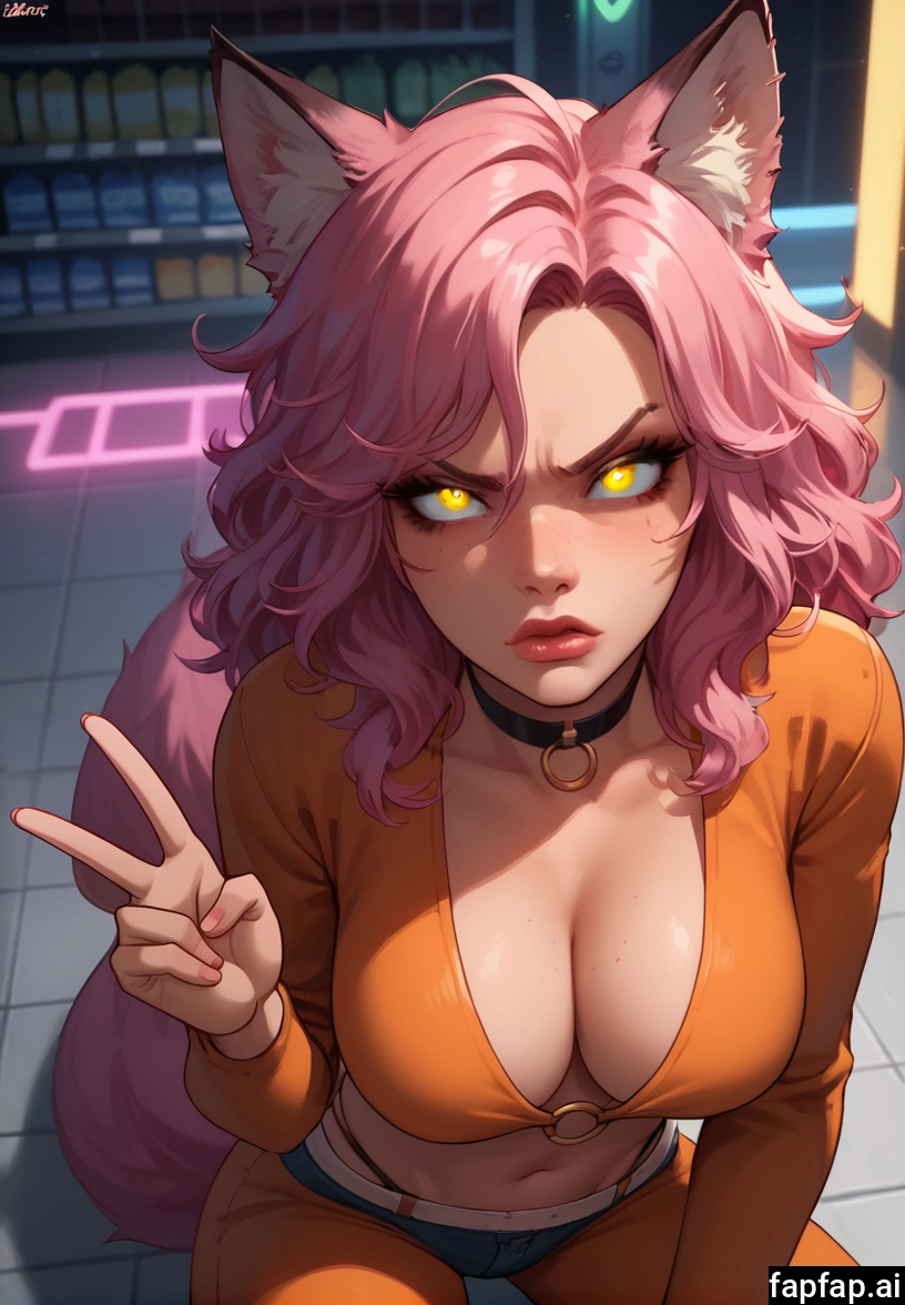 1girl, breasts, animal ears, pink hair, solo, cleavage · Yamete.gg