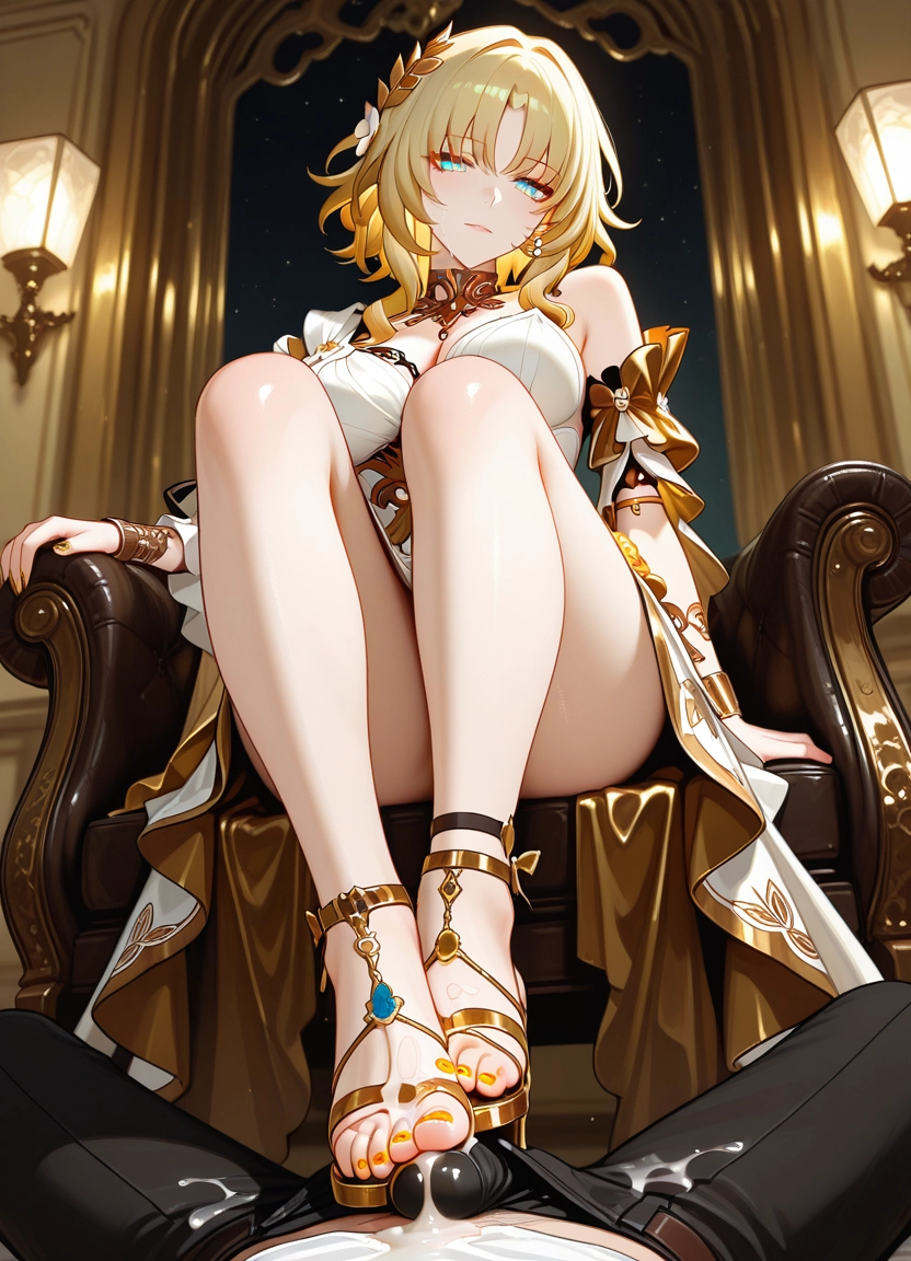 1girl, blonde hair, 1boy, hetero, feet, blue eyes · Yamete.gg
