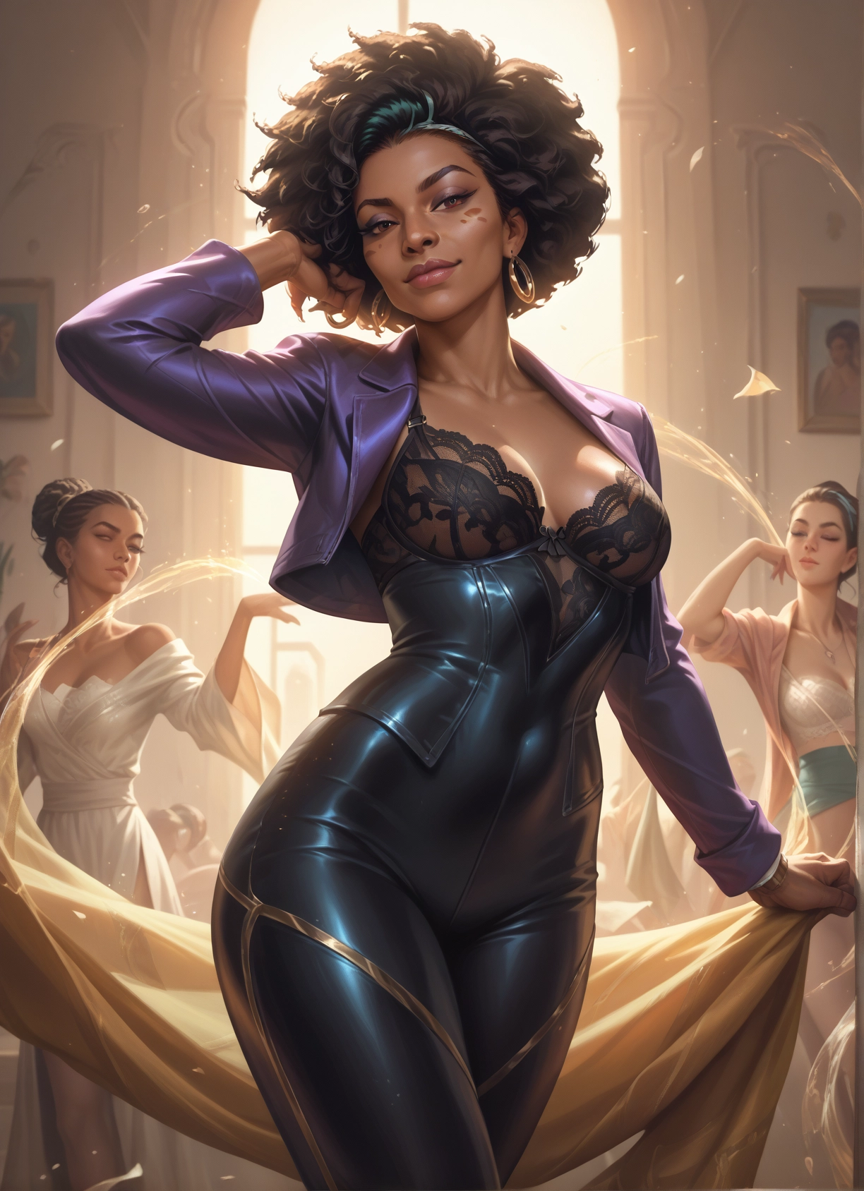 breasts, multiple girls, jewelry, dress, earrings, underwear · Yamete.gg