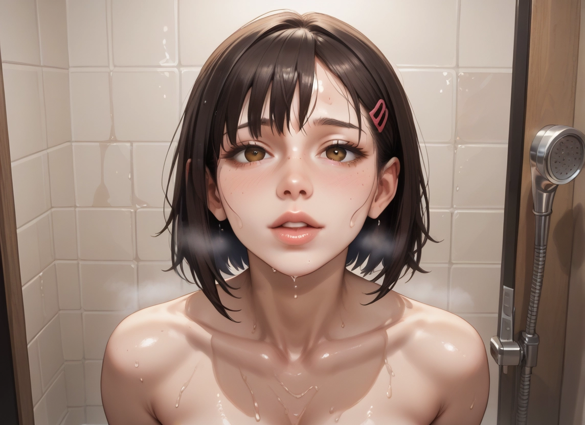 1girl, hair ornament, brown eyes, solo, brown hair, hairclip · Yamete.gg