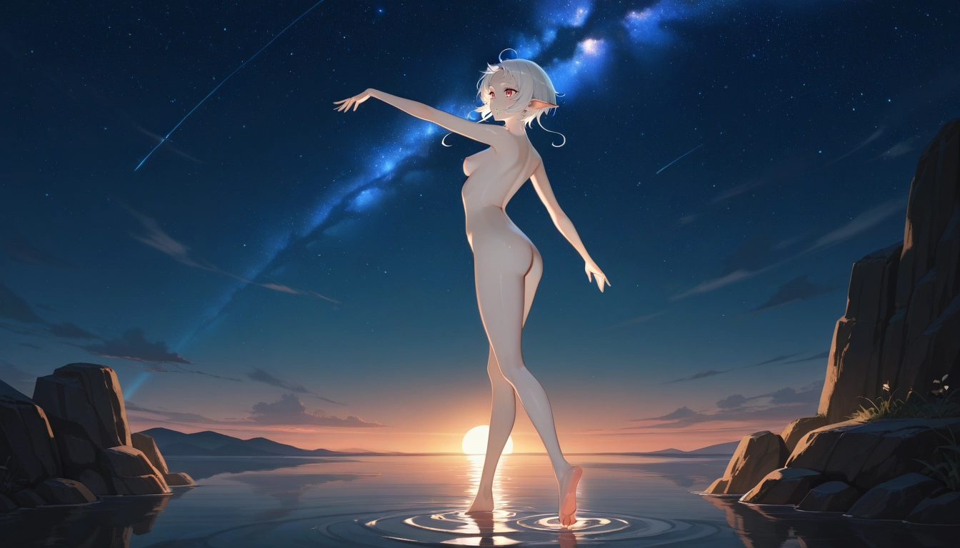 1girl, star (sky), sky, solo, ass, starry sky · Yamete.gg