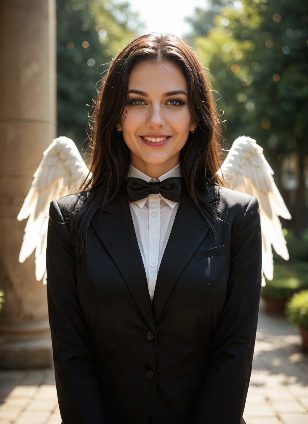 1girl, wings, solo, bow, bowtie, feathered wings · Yamete.gg