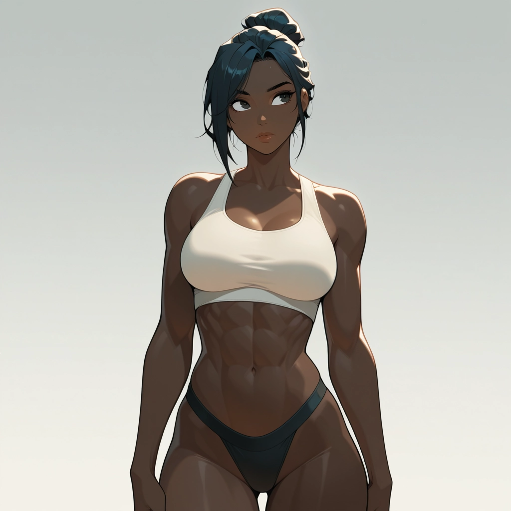 1girl, solo, dark skin, dark-skinned female, breasts, abs