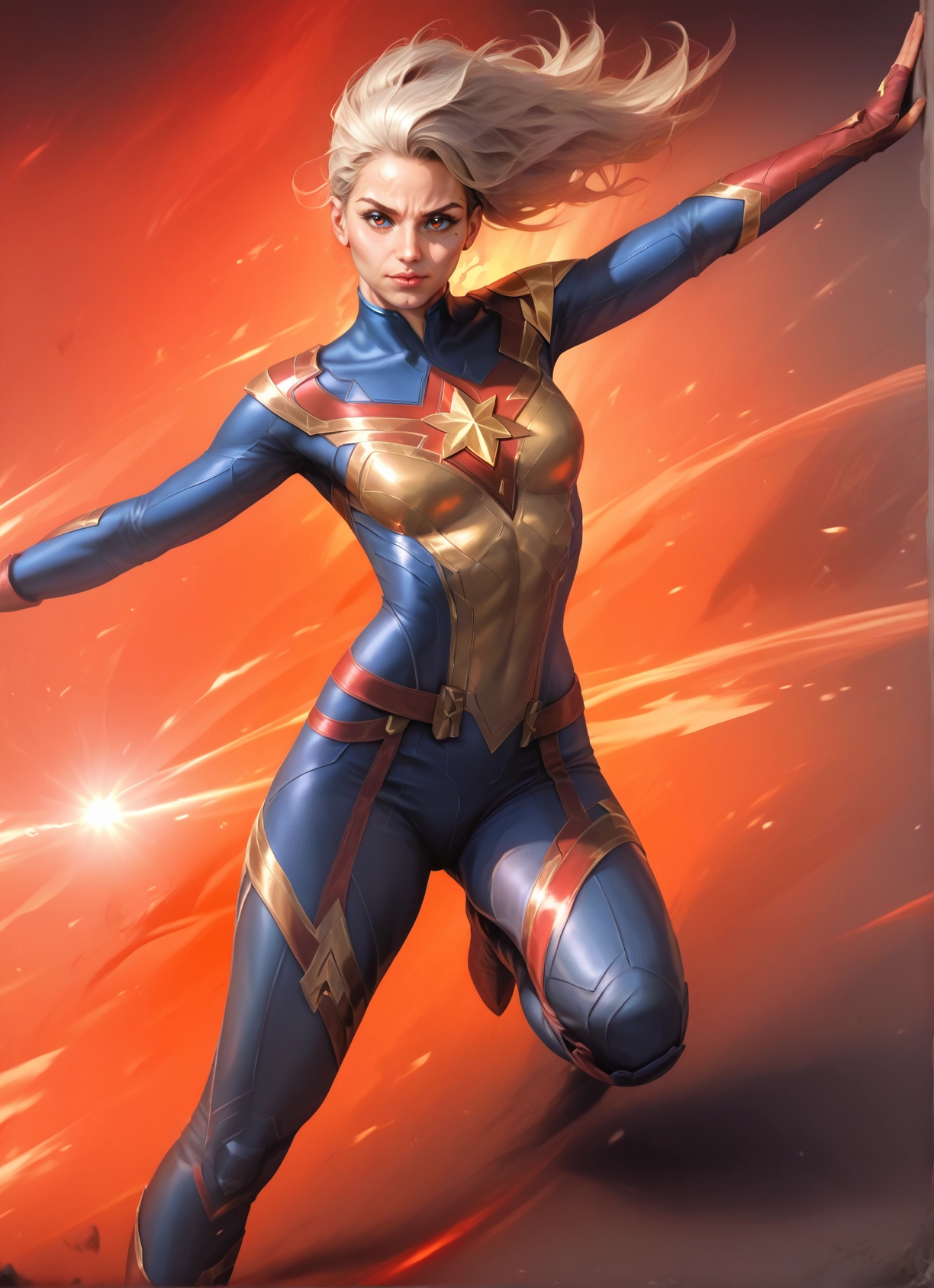 1girl, solo, blue eyes, mole, superhero, blonde hair · Yamete.gg