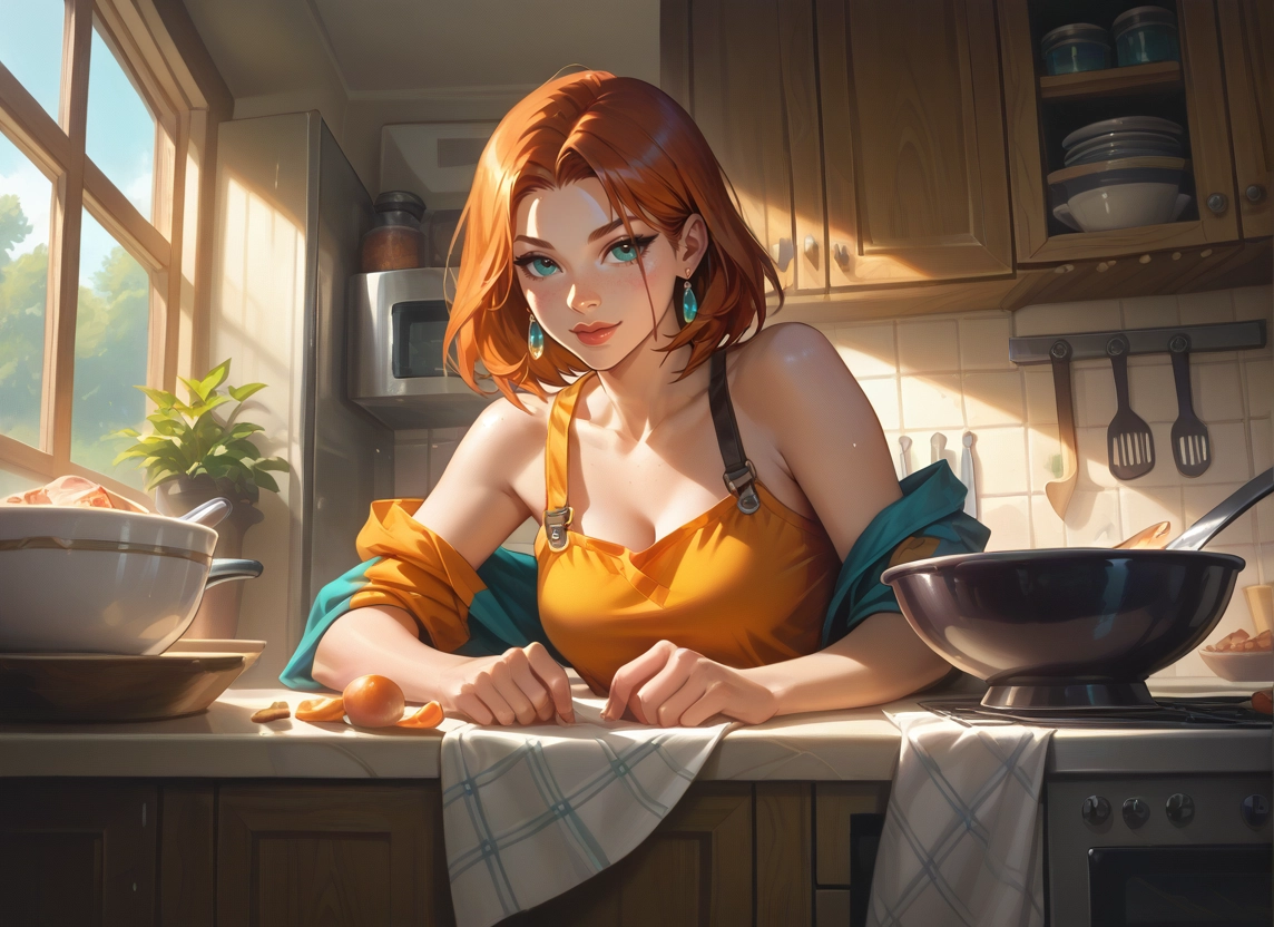 1girl, kitchen, solo, breasts, jewelry, indoors · Yamete.gg