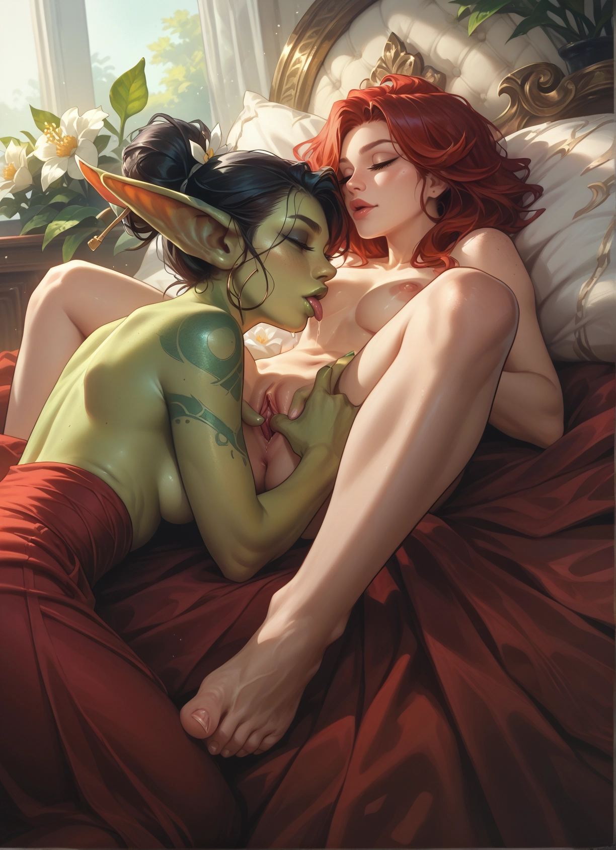 multiple girls, 2girls, breasts, nipples, pointy ears, pussy · Yamete.gg