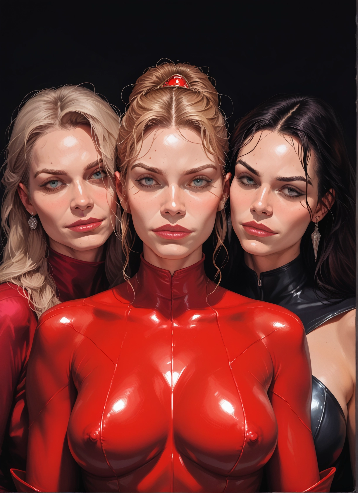 multiple girls, 3girls, jewelry, earrings, blonde hair, breasts · Yamete.gg