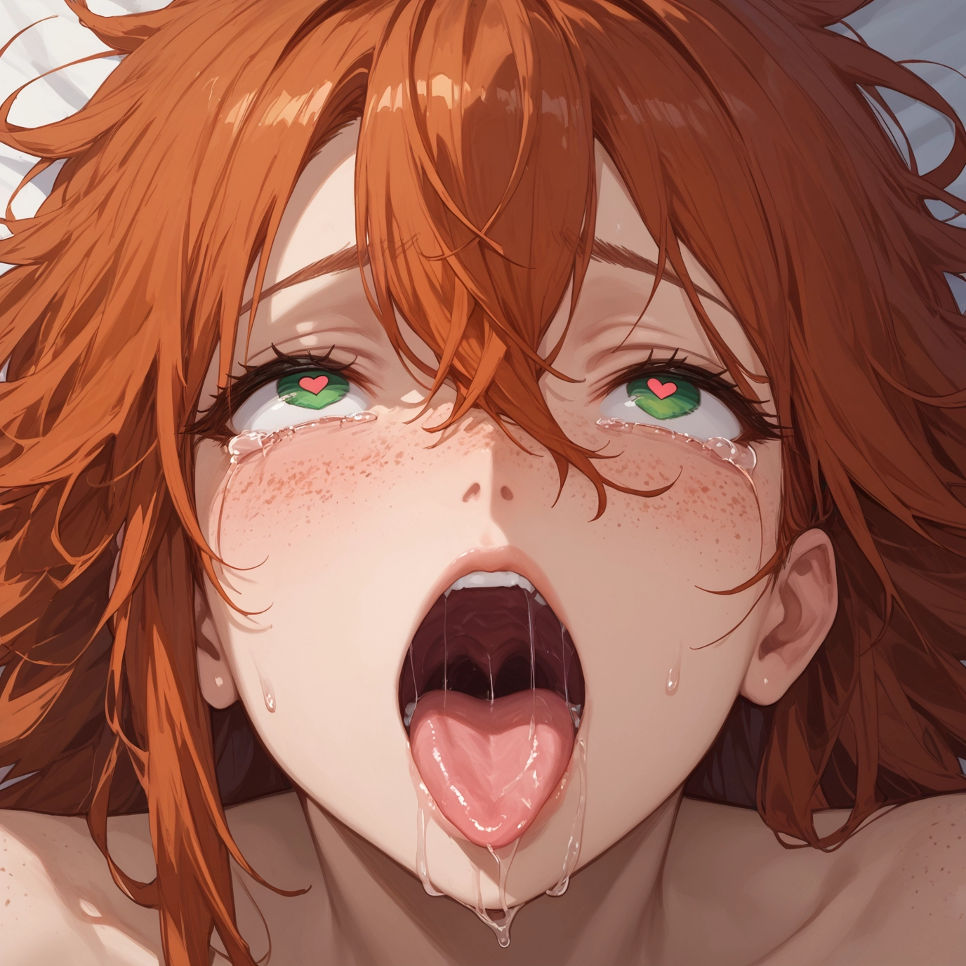 1girl, green eyes, solo, heart, tongue, open mouth · Yamete.gg