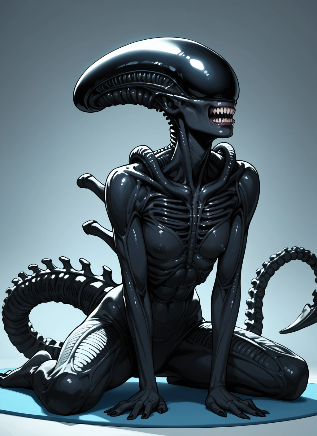 solo, teeth, tail, nipples, open mouth, sharp teeth · Yamete.gg