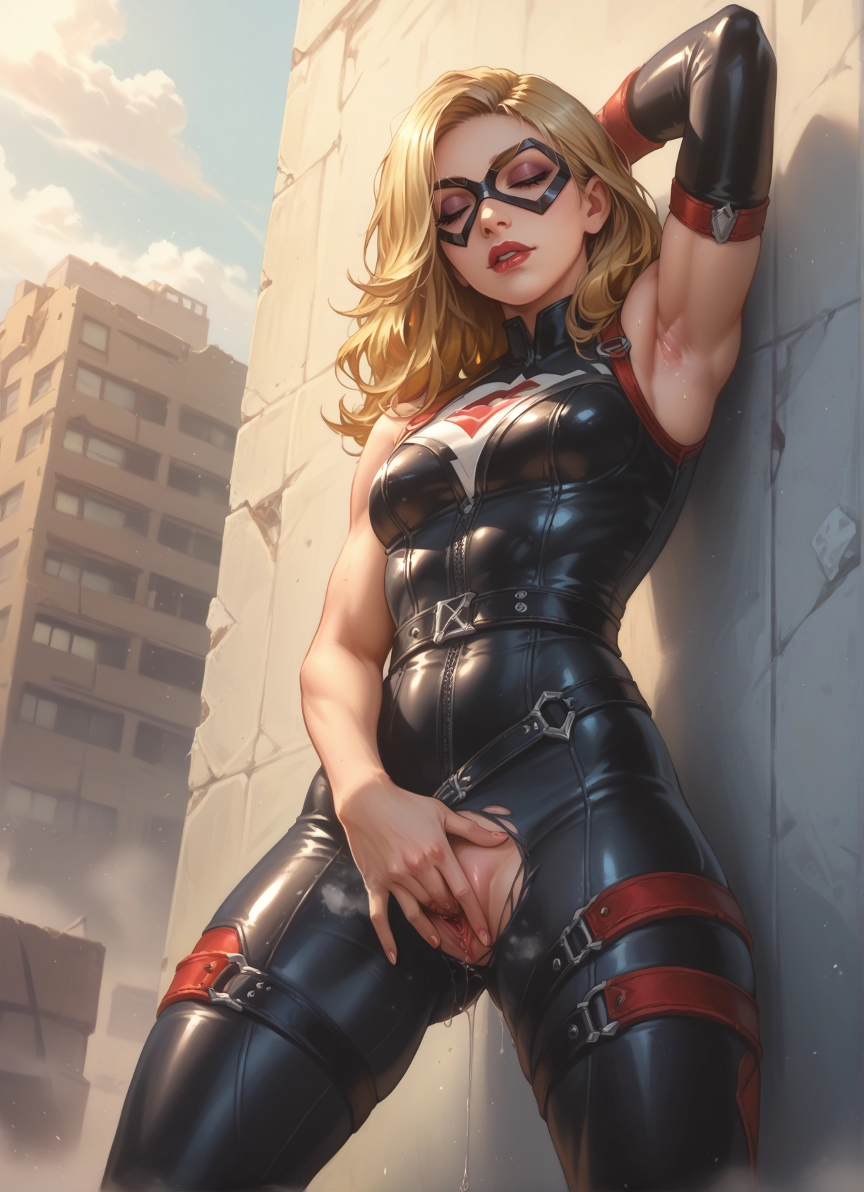 1girl, solo, blonde hair, pussy, armpits, pussy juice · Yamete.gg